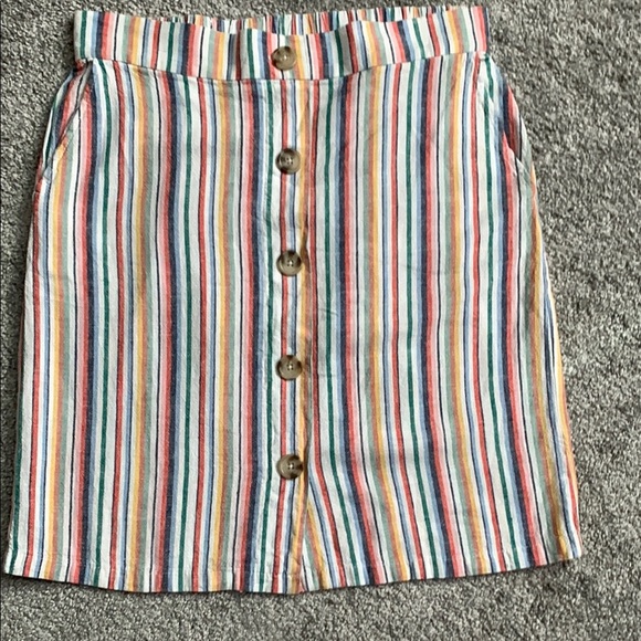 Prosecco Linen blend stripped colorful knee length skirt size 6 boho festival - Picture 1 of 9